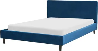 Beliani Cama tapizada en terciopelo azul marino 140 x 200 cm marco de listones cabecero estilo moderno Fitou