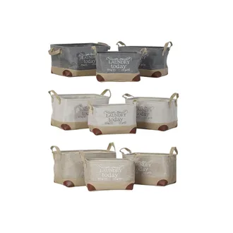 DKD Home Decor Juego De Cestas - 40 X 30 X 24 Cm - Gris Beige - Marr&oacute;n Claro - Poli&eacute;ster