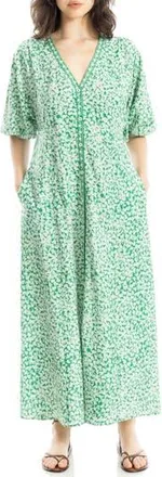 Max Studio V-Neck Puff Sleeve Maxi Dress in Green Daisy Sprinkle at Nordstrom Rack, Size X-Small