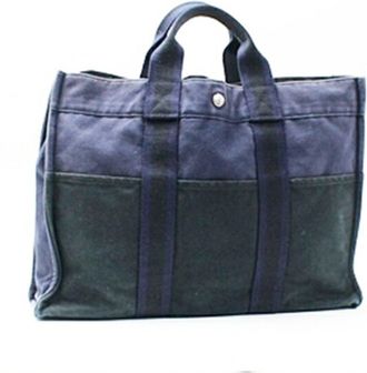 Hermès Bicolor Black Navy Canvas Tote Bag (Pre-Owned)