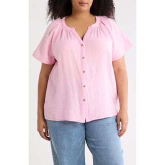 Beach Lunch Lounge Lark Cotton Gauze Button-Up Top in Wild Rose Wash at Nordstrom Rack, Size 3X