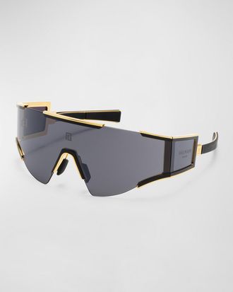 Balmain Logo Acetate & Titanium Shield Sunglasses