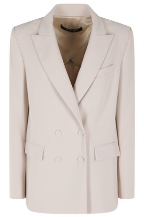 Federica Tosi Sand Double-Breasted Blazer Cady Padded-Epaulettes Polyester Blazer