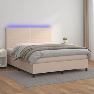 vidaXL Cama Box Spring Colch&oacute;n Led Cuero Sint&eacute;tico Capuchino 180x200cm Vidaxl