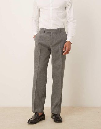 Asos Pantaloni da abito dritti in misto lana grigi-Grigio