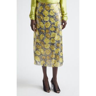 Valentino After Winter Metallic Poppies Print Skirt in Yellow Multi at Nordstrom, Size 2 Us