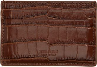 Tom Ford Croc Embossed Leather Card Case in Caramel at Nordstrom