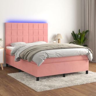 vidaXL Vidaxl - Cama Box Spring Colch&oacute;n Y Led Terciopelo Rosa 140x190 Cm