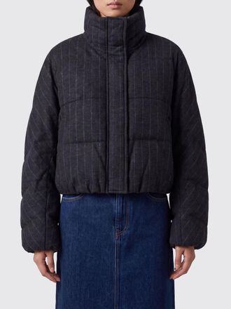 Brunello Cucinelli Pinstripe Short Quilted Wool Down Jacket with High Neck