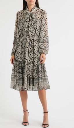 Kobi Halperin Flint Print Tie Waist Long Sleeve Shirtdress in Black Multi at Nordstrom, Size X-Large