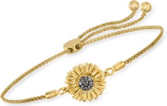Ross-Simons Black Diamond Sunflower Bolo Bracelet in 18kt Gold Over Sterling