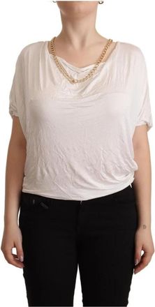Guess T-shirt top met korte mouwen en gouden ketting - Dames - Blouses - Wit - M - Overhemden