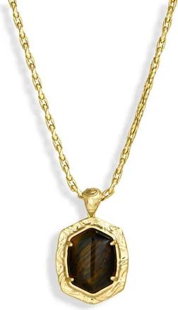Kendra Scott Daphne Frame Stone Pendant Necklace in Gold Dark Brown Tigers Eye at Nordstrom