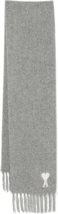 Ami Grijs Hartlogo Geribbeld Wollen Sjaal - Dames - Wintersjaals - Grijs - ONE Size - Wol - Accessoires