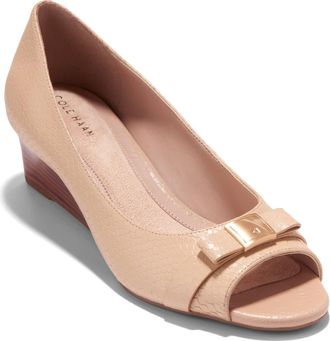 Cole Haan Go-To Malta Peep Toe Bow Wedge in Soft Buff Snake Print Leather at Nordstrom Rack, Size 5.5