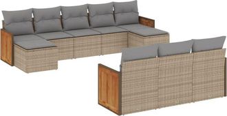vidaXL Juego De Sof&aacute;s Jard&iacute;n Con Cojines Beige 10 Pzas Rat&aacute;n Sint&eacute;tico Vidaxl