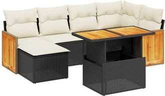 vidaXL Vidaxl - Set De Comedor De Jard&iacute;n 7 Pzas Y Cojines Rat&aacute;n Sint&eacute;tico Negro