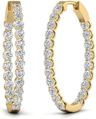 Diana M. Jewels Diana M Lab 14KT YG 5CT TW Oval In & Out Hoop Earring