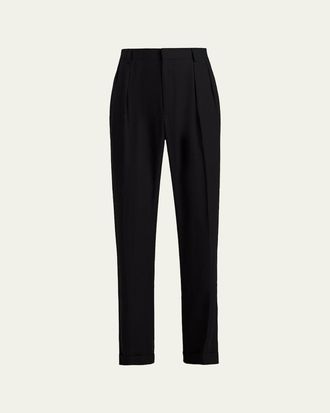 Ralph Lauren Purple Label Mens Silk and Linen Straight-Leg Pleated Trousers