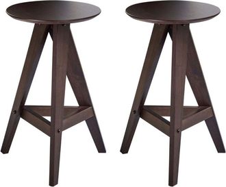 Beliani Set of 2 Stools Dark Brown Rubber Wood Retro Style Dining Room Kitchen AROMA