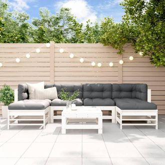 vidaXL Juego De Muebles Jard&iacute;n 7 Piezas Y Cojines Madera Maciza Blanco Vidaxl