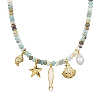 Ross-Simons 14kt Yellow Gold-Plated Sea Life Bead Necklace With Natural and Simulated Gemstones