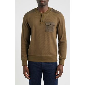 Brooks Brothers Waffle Stitch Stretch Cotton & Wool Henley in Green at Nordstrom, Size Small