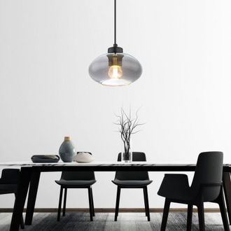 Globo Lighting Lampada a sospensione in vetro fumé, lampada a sospensione in vetro fumé, lampada a sospensione vintage per soggiorno, metallo nero, 1 attacco E27