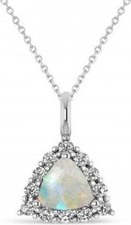Allurez Diamond & Opal Trillion Cut Pendant Necklace 14k White Gold (1.24ct)