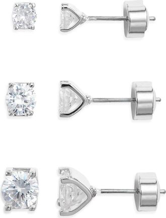 Nordstrom Essential Set of 3 Cubic Zirconia Studs in Clear- Silver at Nordstrom