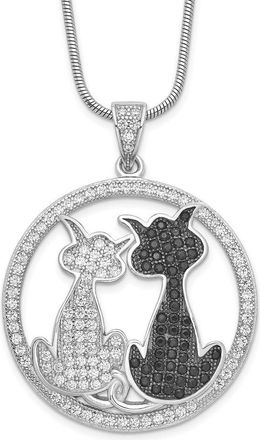 Diamond2Deal Sterling Silver Black and White Cubic Zirconia Cat Necklace 16 with 2 Inch Ext