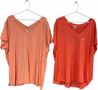 Eddie Bauer Womens Gatecheck V-Neck Two-Piece Tee - Plus In Blossom Grapefruit