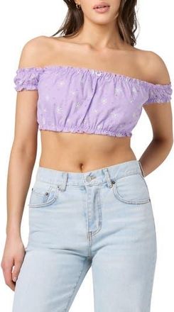 Florence By Mills Embroidered Eyelet Off the Shoulder Crop Top in Lavender Green at Nordstrom Rack, Size Xx-Large