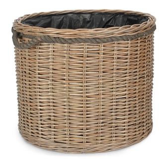 Red Hamper Round Willow Patio Planter With Black Plastic Lining in Brown