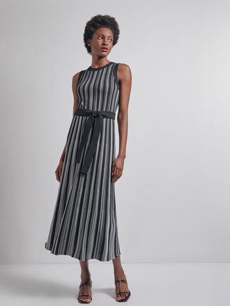 Misook Sleeveless Soft Ribbed Knit Belted Maxi Dress - Modern Fit