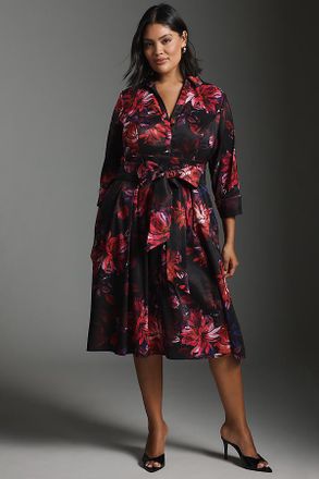 Adrianna Papell Plus Long-Sleeve Midi Shirt Dress