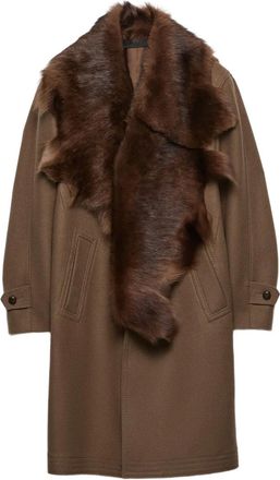 Prada shearling-collar single-breasted coat - Brown