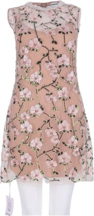 Self Portrait Pink Floral Embroidered Sheer Overlay Polyester Mini Dress