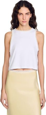 Sandro Beaded crop top in Ecru at Nordstrom, Size X-Large