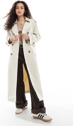 Vero Moda Trench taglio lungo color avena con cintura-Neutro