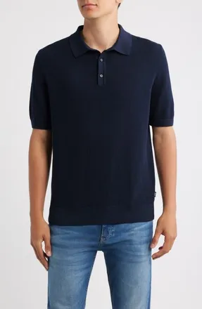 BOSS Lancio Solid Cotton Waffle Polo Sweater in Dark Blue at Nordstrom, Size Xx-Large