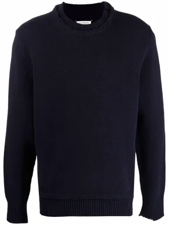 Maison Margiela layered-collar elbow-patch distressed jumper - Blue