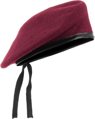 ANS Mens Ladies Hat Army Beret Leather Trim Burgundy M