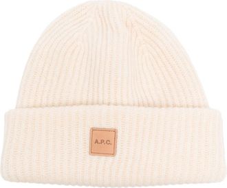 A.P.C. Michelle Logo Patch Beanie - Dames - Hoeden - Beige - ONE Size - Wol - Accessoires