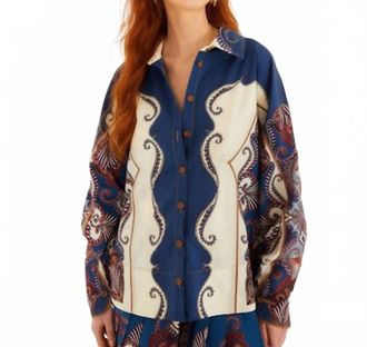 Farm Rio Arabesque Scarf Collared Organic Cotton Shirt In Multicolor