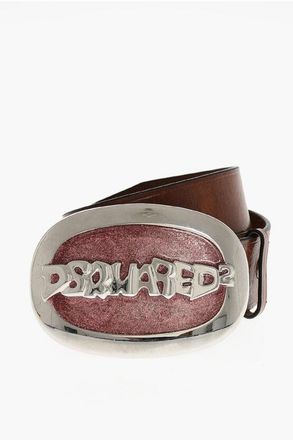 Dsquared2 Leather Belt With Maxi Glitter Buckle 40mm size 105