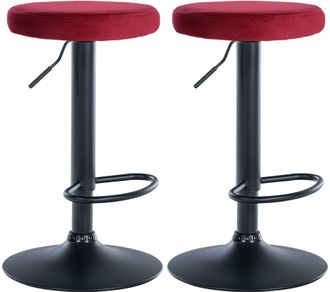 Clp Clp - Set De 2 Taburetes De Bar Ponte En Terciopelo Rojo Metal Negro Mate