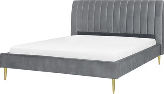 Beliani Beliani - Cama Con Somier De Terciopelo Gris Dorado 180 X 200 Cm Reposacabezas Marville