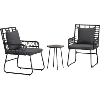 vidaXL Vidaxl - Garden Dining Set 3 pcs Black, Anthracite Poly rattan, steel
