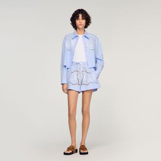 Sandro Embroidered cotton shorts